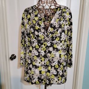 Chaus Floral Cross-Front V-neck Top Women's Size L